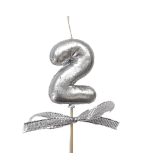 картинка Свеча для бенто "2" "Цифры-шарики" 5,5 см СЕРЕБРО от магазинаАрт-Я