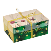 картинка Коробка №332 для 6 капкейков «Новый год» зеленая от магазинаАрт-Я