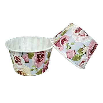 картинка Формы бумажные Маффин, 50*40 мм, 10 шт, с ламинацией (Голубой с крупными розами) от магазинаАрт-Я