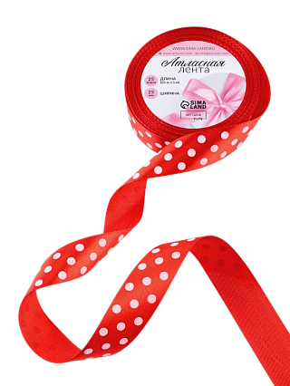 картинка Лента атласная «Горошек», 25 мм, 23м, красная №026 от магазинаАрт-Я