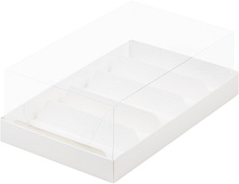 картинка Коробка для эклеров и пирожных с прозрачным куполом 220*135*70 мм (5) (белая) от магазинаАрт-Я