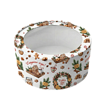 картинка Коробка под зефир,макаруны круглая с окном диам.160мм выс 70мм (Новогодняя №7)ПРЯНИКИ от магазинаАрт-Я