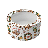 картинка Коробка под зефир,макаруны круглая с окном диам.160мм выс 70мм (Новогодняя №7)ПРЯНИКИ от магазинаАрт-Я