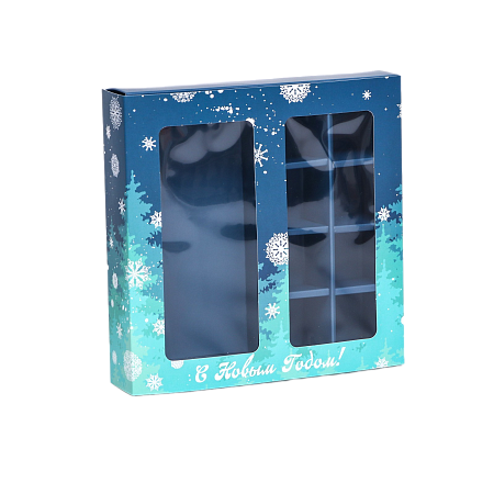 картинка Коробка №279 для 8 конфет и шоколада, 17,7*17,7*3,8 см "Снежинки"  от магазинаАрт-Я