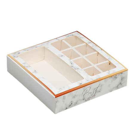 картинка Коробка №306 под 8 конфет и шоколад «Мрамор» 18*18*4 см от магазинаАрт-Я