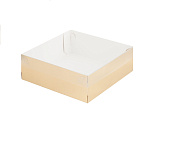 картинка Коробка под зефир и печенье с окошком 200*200*70 мм (золото) от магазинаАрт-Я