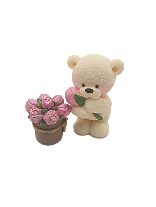 картинка Глазурь "Мишка с тюльпаном и корзинкой" ЗД бел/роз от магазинаАрт-Я