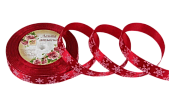картинка Лента атласная красная Снежинки 15мм, 23м от магазинаАрт-Я