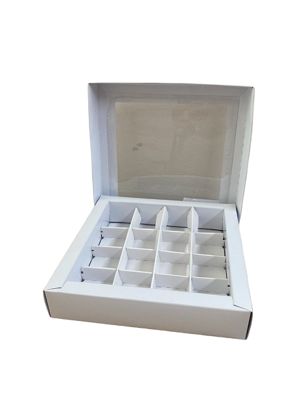 картинка Коробка для 16 конфет с ОКНОМ белая от магазинаАрт-Я