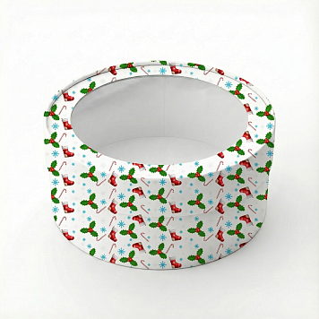 картинка Коробка под зефир,макаруны круглая с окном диам.160мм выс 70мм (Новогодняя №10)Рождественские носки от магазинаАрт-Я