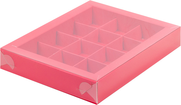 картинка Коробка для 12 конфет с пластиковой крышкой 190*150*30 КРАСНАЯ от магазинаАрт-Я