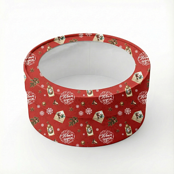 картинка Коробка под зефир,макаруны круглая с окном диам.160мм выс 70мм (Новогодняя №9)Письма от магазинаАрт-Я