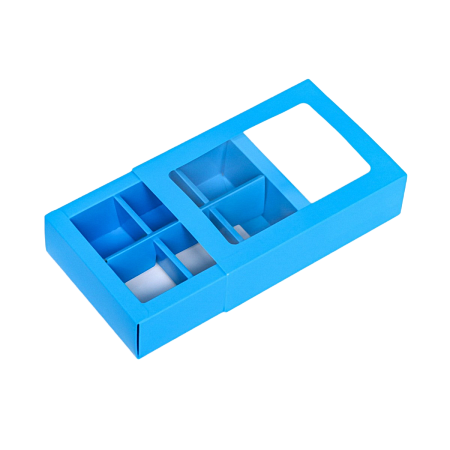 картинка Коробка №318 для 6 конфет, голубая, 13,7*10*3,8 см от магазинаАрт-Я