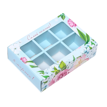 картинка Коробка №324 для 6 конфет, розовые розы, 13,7*10*3,8 см от магазинаАрт-Я