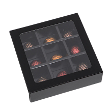 картинка Коробка картонная с обечайкой под 9 конфет, черная, 13,7 х 13,7 х 3,5 см от магазинаАрт-Я