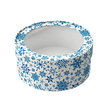 картинка Коробка под зефир,макаруны круглая с окном диам.160мм выс 70мм (Новогодняя №6)СНЕЖИНКИ от магазинаАрт-Я