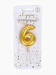картинка Свеча в торт на шпажке "Воздушая цифра", цифра "6", золото от магазинаАрт-Я