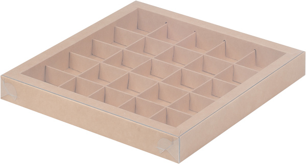 картинка Коробка для 25 конфет с пластиковой крышкой 245*245*30 КРАФТ от магазинаАрт-Я