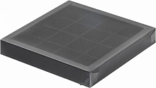 картинка Коробка для 16 конфет с пластиковой крышкой 200*200*30 ЧЕРНАЯ от магазинаАрт-Я