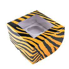 картинка Коробка для 4 капкейков Текстура тигра, с окном от магазинаАрт-Я