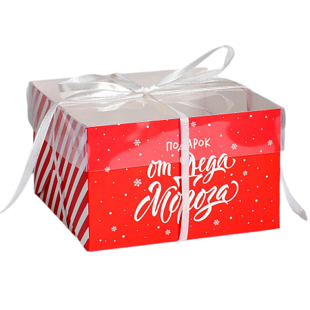 картинка Коробка №259 для 4 капкейков «Подарок от Деда Мороза» от магазинаАрт-Я
