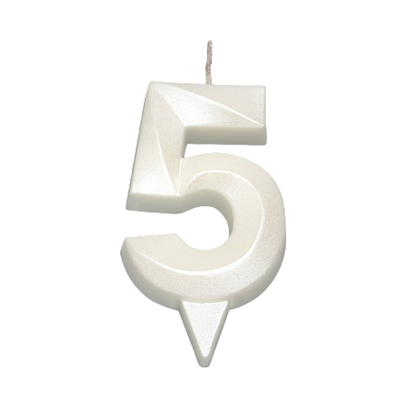картинка Свеча в торт "Грань", цифра "5", жемчужный, 6,5 см от магазинаАрт-Я