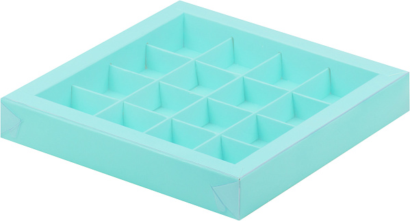 картинка Коробка для 16 конфет с пластиковой крышкой 200*200*30 ТИФФАНИ от магазинаАрт-Я