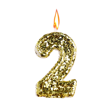 картинка Свеча в торт «Блестки», цифра "2", золото, 6.5х4 от магазинаАрт-Я