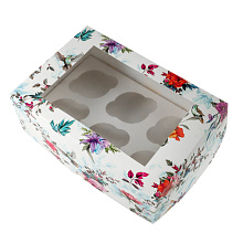 картинка Коробка для 6 капкейков с окном "Цветы ассорти" от магазинаАрт-Я