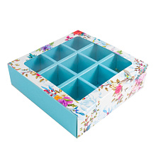 картинка Коробка для 9 конфет с разделителями "Цветы ассорти" от магазинаАрт-Я