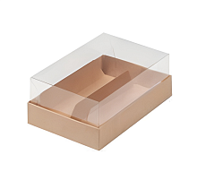картинка Коробка для 2 эклеров с прозрачным куполом 135*90*50мм КРАФТ от магазинаАрт-Я