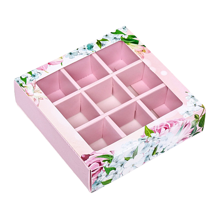 картинка Коробка №325 для 9 конфет "Цветы"14*14*3,5см от магазинаАрт-Я
