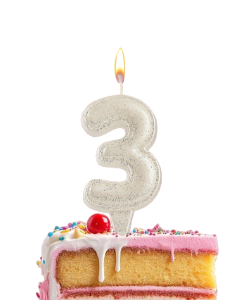 картинка Свеча «Праздник» цифра "3", жемчужный перламутр с блестками  от магазинаАрт-Я