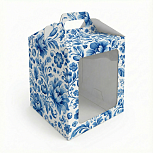 картинка Коробка 15*15*18см под кулич с фронтальной загрузкой (Гжель) от магазинаАрт-Я