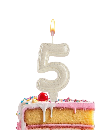 картинка Свеча «Праздник» цифра "5", жемчужный перламутр с блестками  от магазинаАрт-Я