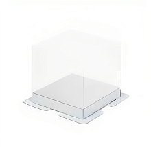 картинка Коробка под торт ПРЕМИУМ с пьедесталом прозрачная 13*13*12(белая) от магазинаАрт-Я